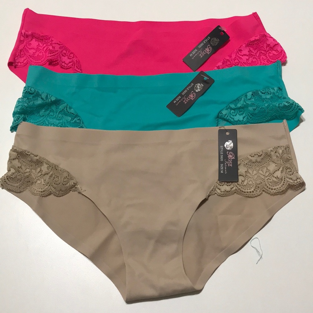 Rose seamless 3pc pink tan blue lace panties P7-14
